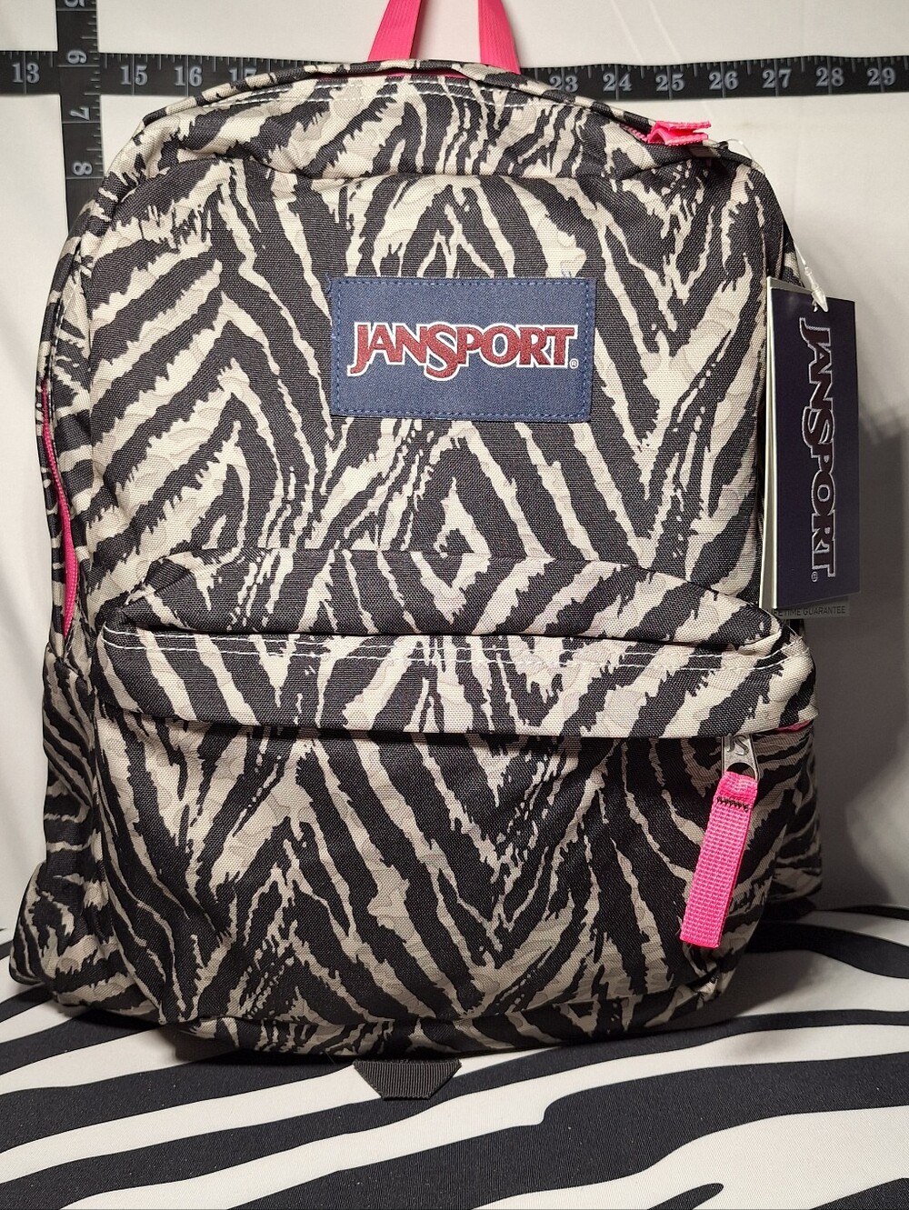 NWT Jansport Backpack, Zebra Stripes, Black & Grey w/ Pink Accents - Picture 2 of 12